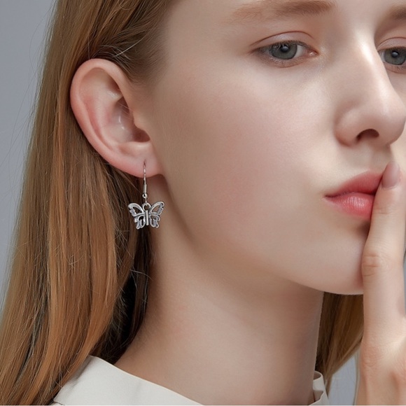 Any 4/$25! Silver Butterfly Drop Earrings - Picture 3 of 7